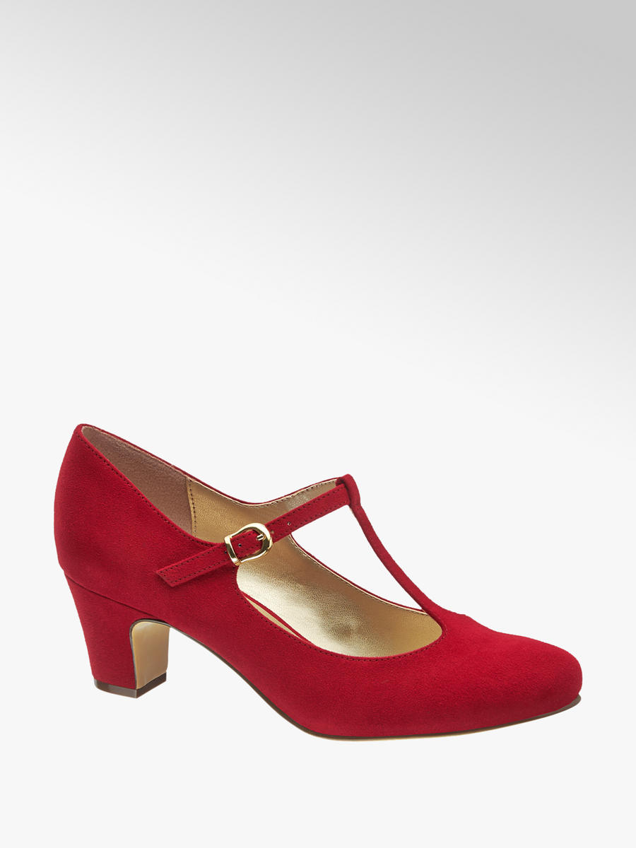 Graceland Ladies' Red T bar Court Shoes Red Shoes For Women | Ladies' Heels